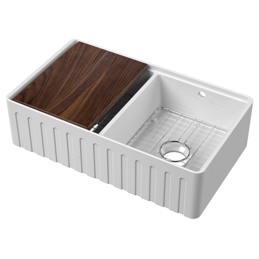 Nuie Butler 795 x 460mm Fluted Double Bowl Kitchen Sink with Chopping Board