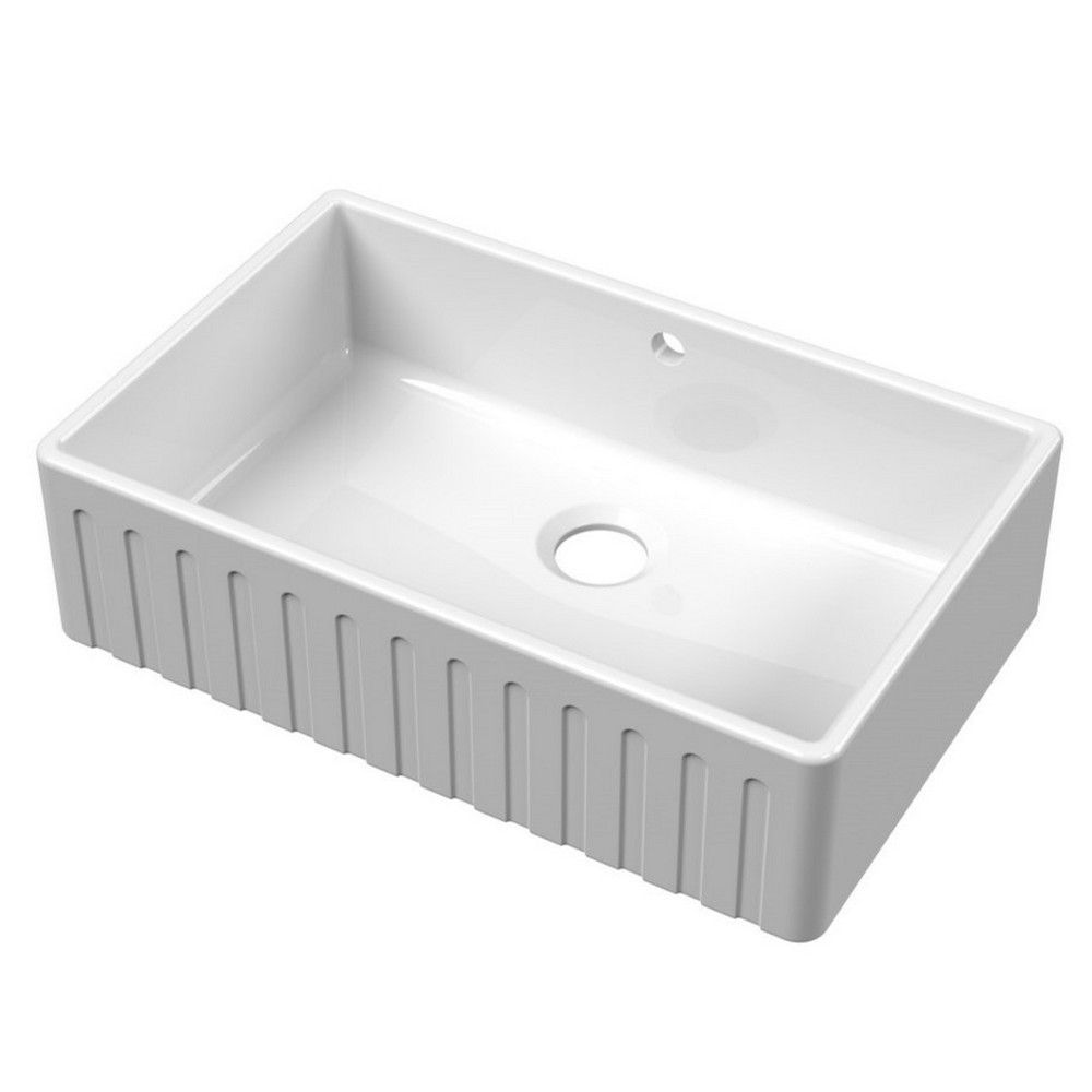 Nuie Butler 795 x 500mm White Fireclay Deco Kitchen Sink & Overflow
