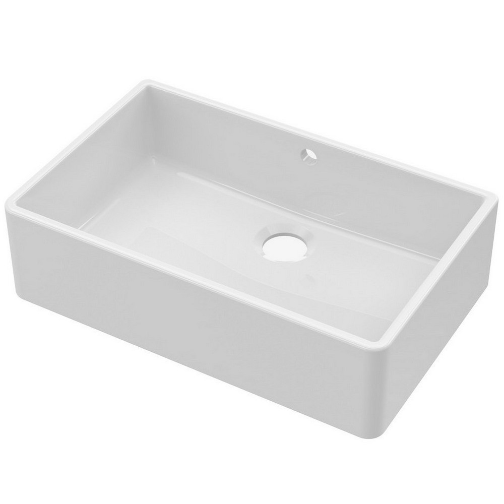 Nuie Butler 795 x 500mm White Fireclay Kitchen Sink & Overflow