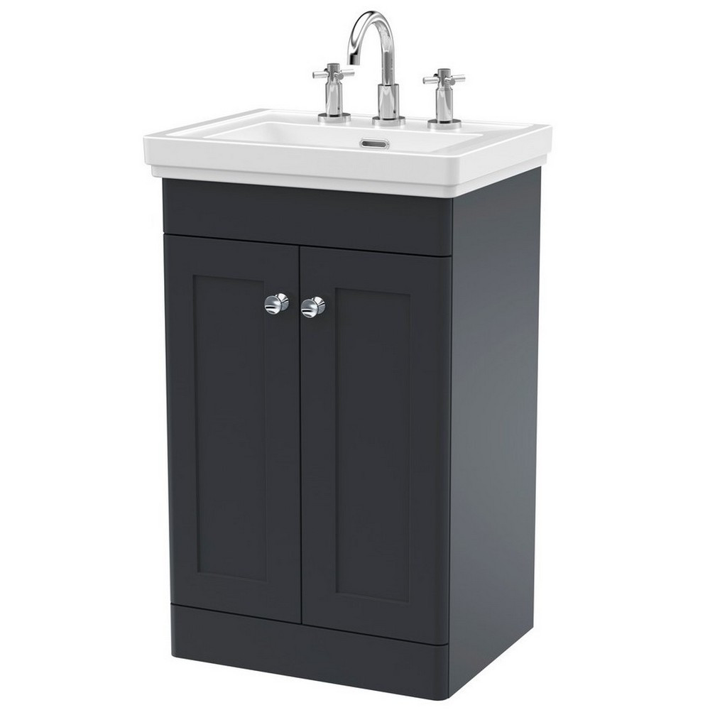 Nuie Classique 500mm Satin Anthracite Floorstanding 3TH Vanity Unit (1)