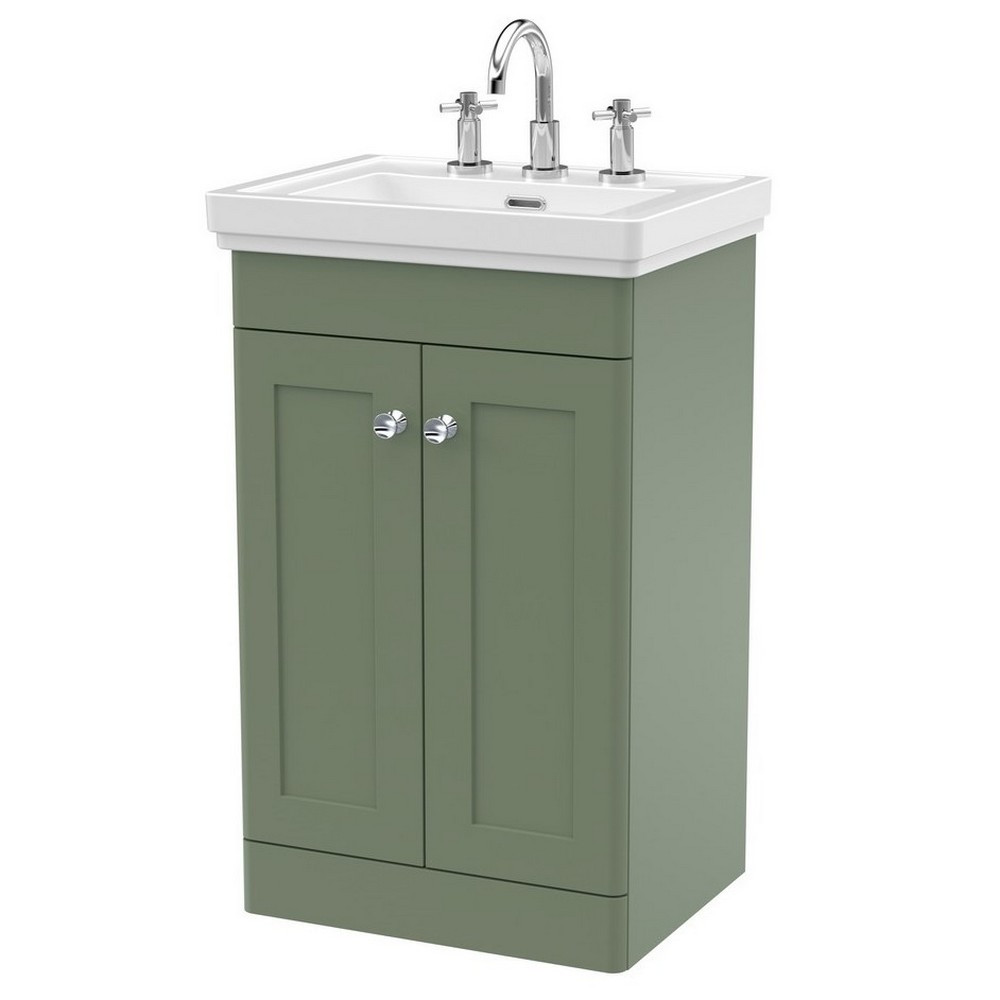 Nuie Classique 500mm Satin Green Floorstanding 3TH Vanity Unit (1)