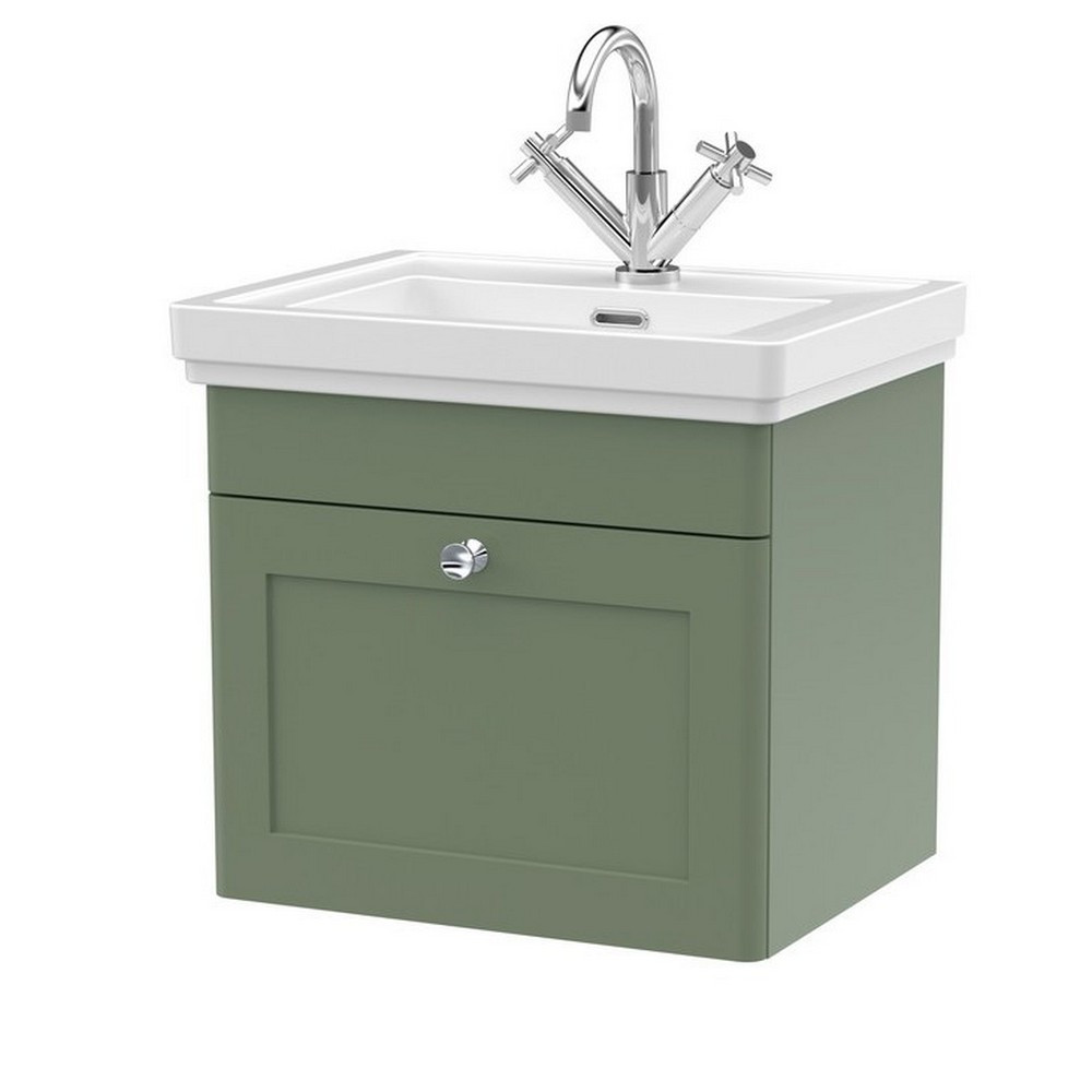 Nuie Classique 500mm Satin Green Wall Hung 1TH Vanity Unit (1)