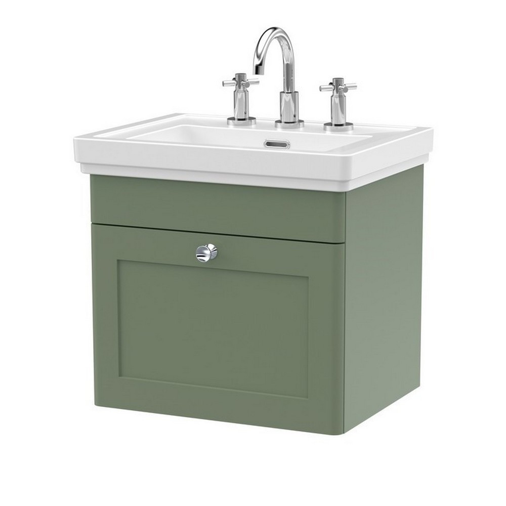 Nuie Classique 500mm Satin Green Wall Hung 3TH Vanity Unit (1)