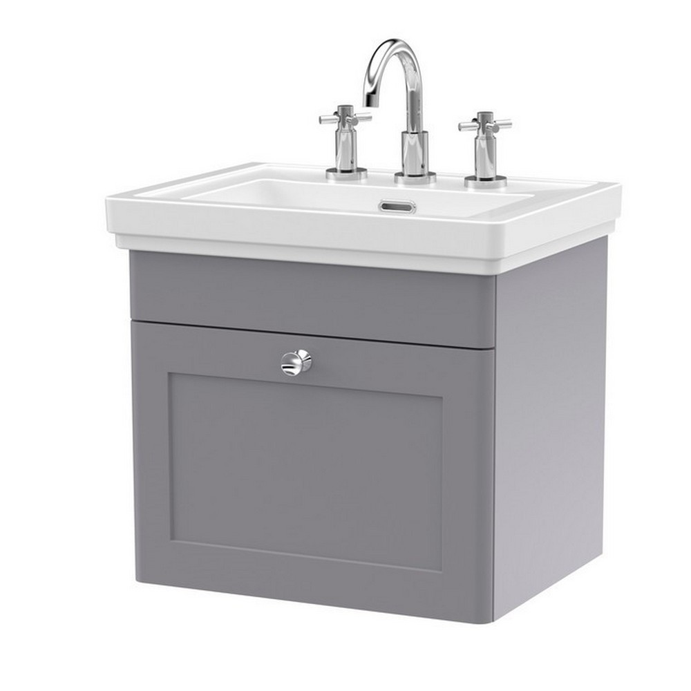Nuie Classique 500mm Satin Grey Wall Hung 3TH Vanity Unit (1)