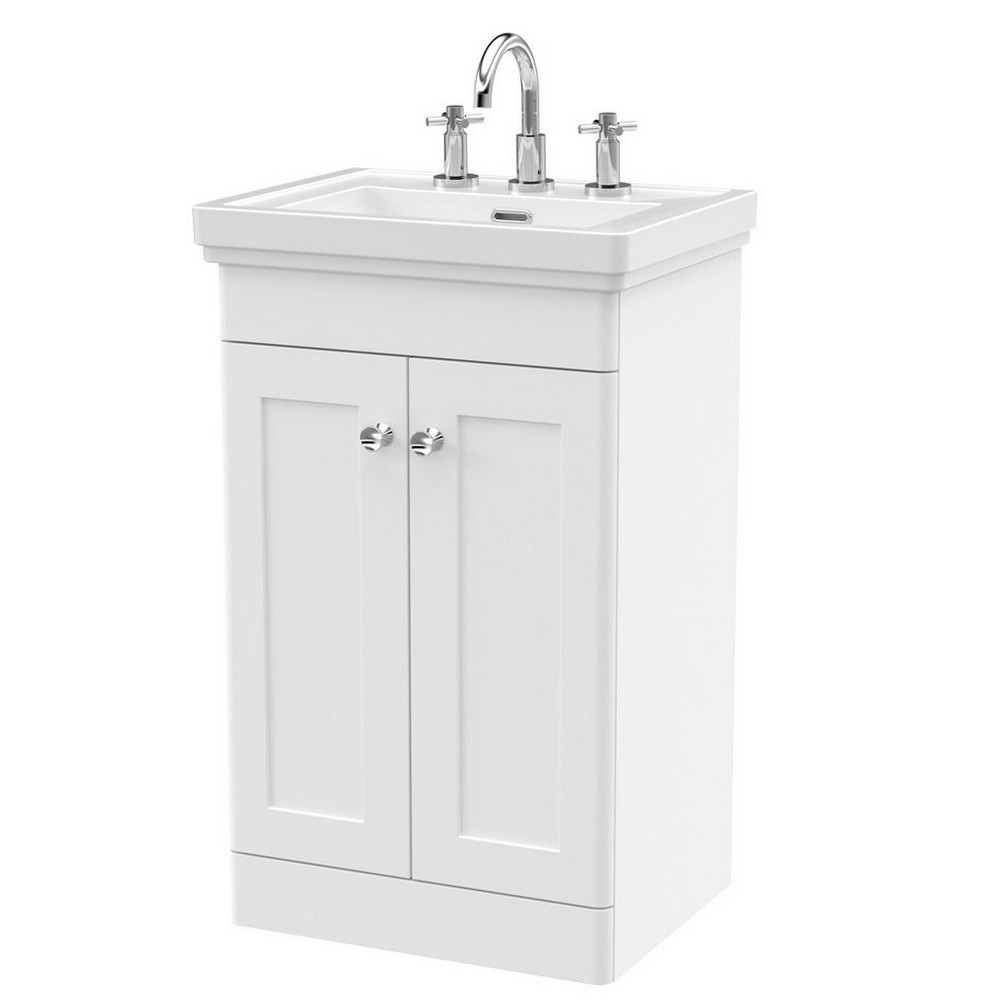 Nuie Classique 500mm Satin White Floorstanding 3TH Vanity Unit (1)