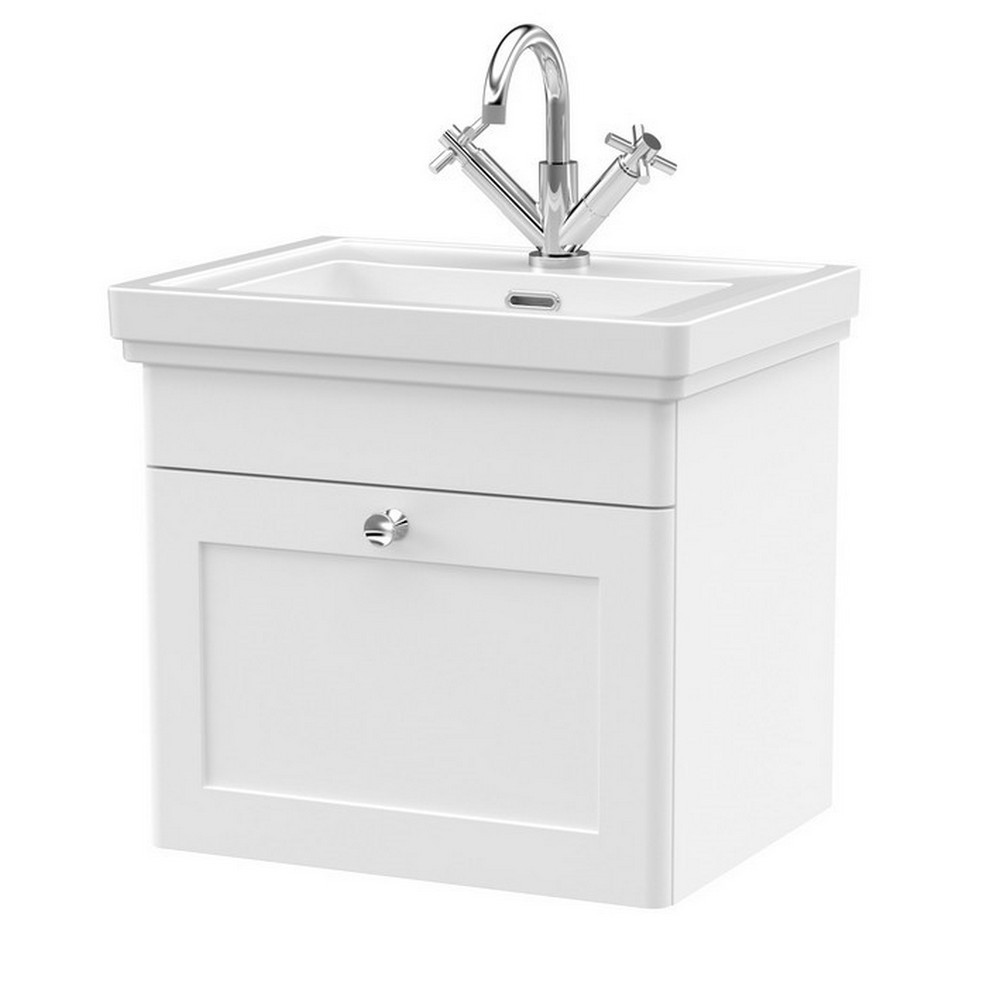 Nuie Classique 500mm Satin White Wall Hung 1TH Vanity Unit (1)