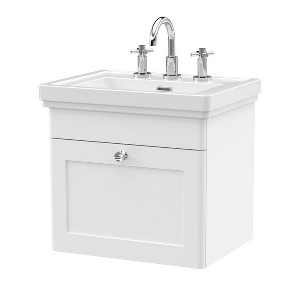 Nuie Classique 500mm Satin White Wall Hung 3TH Vanity Unit (1)