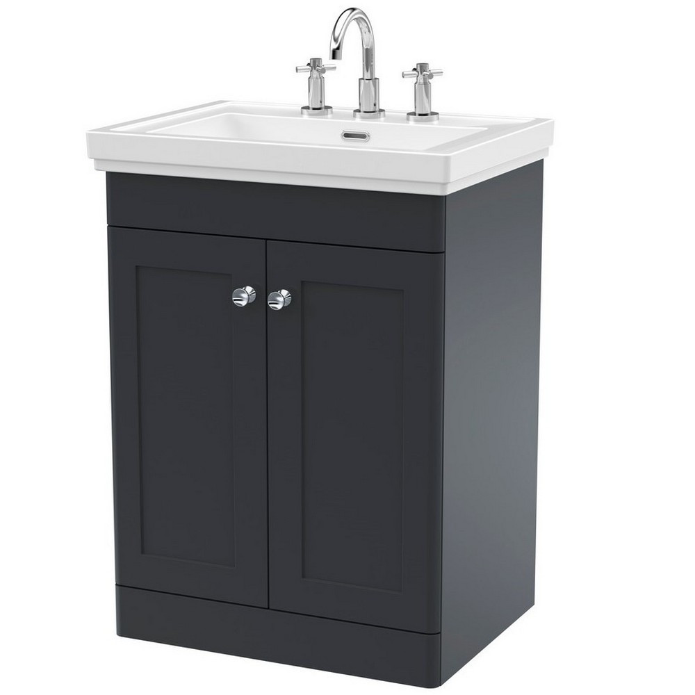 Nuie Classique 600mm Satin Anthracite Floorstanding 3TH Vanity Unit (1)