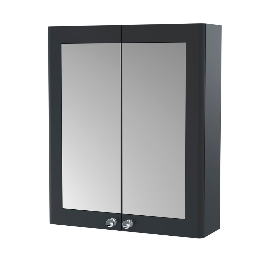 Nuie Classique 600mm Satin Anthracite Two Door Mirror Cabinet