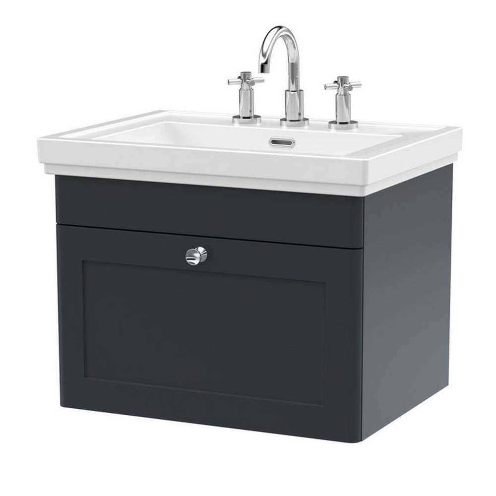 Nuie Classique 600mm Satin Anthracite Wall Hung 3TH Vanity Unit (1)