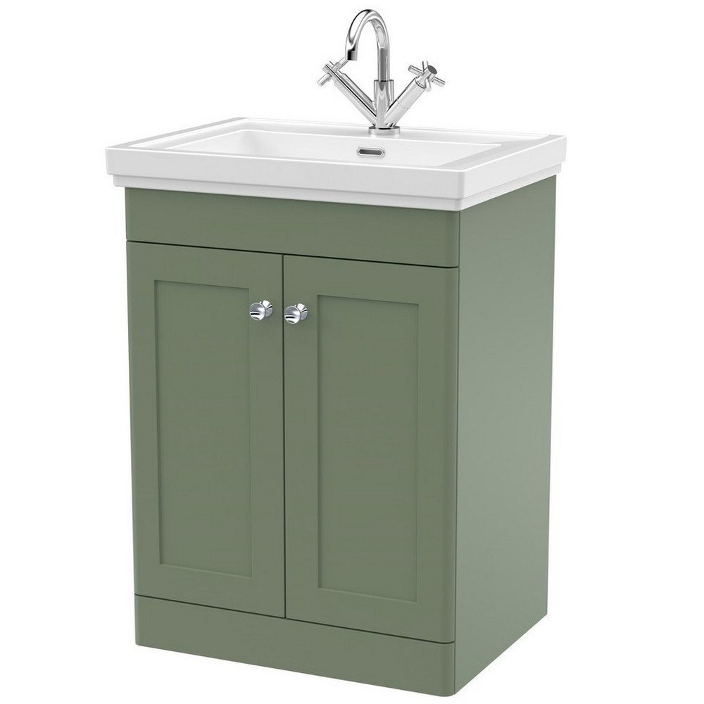 Nuie Classique 600mm Satin Green Floorstanding 1TH Vanity Unit (1)