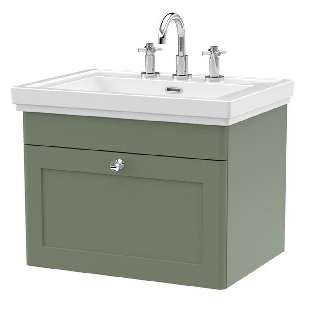 Nuie Classique 600mm Satin Green Wall Hung 3TH Vanity Unit (1)