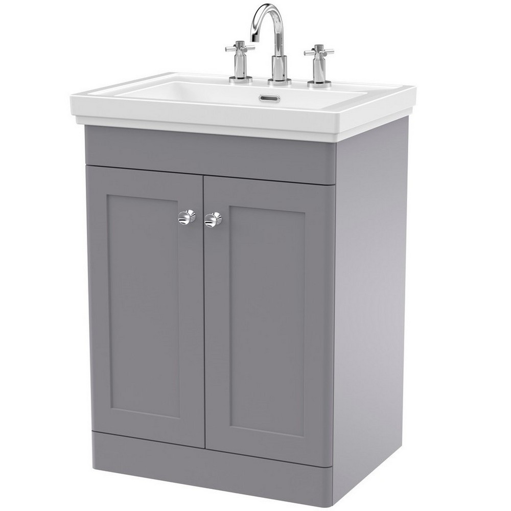 Nuie Classique 600mm Satin Grey Floorstanding 3TH Vanity Unit (1)