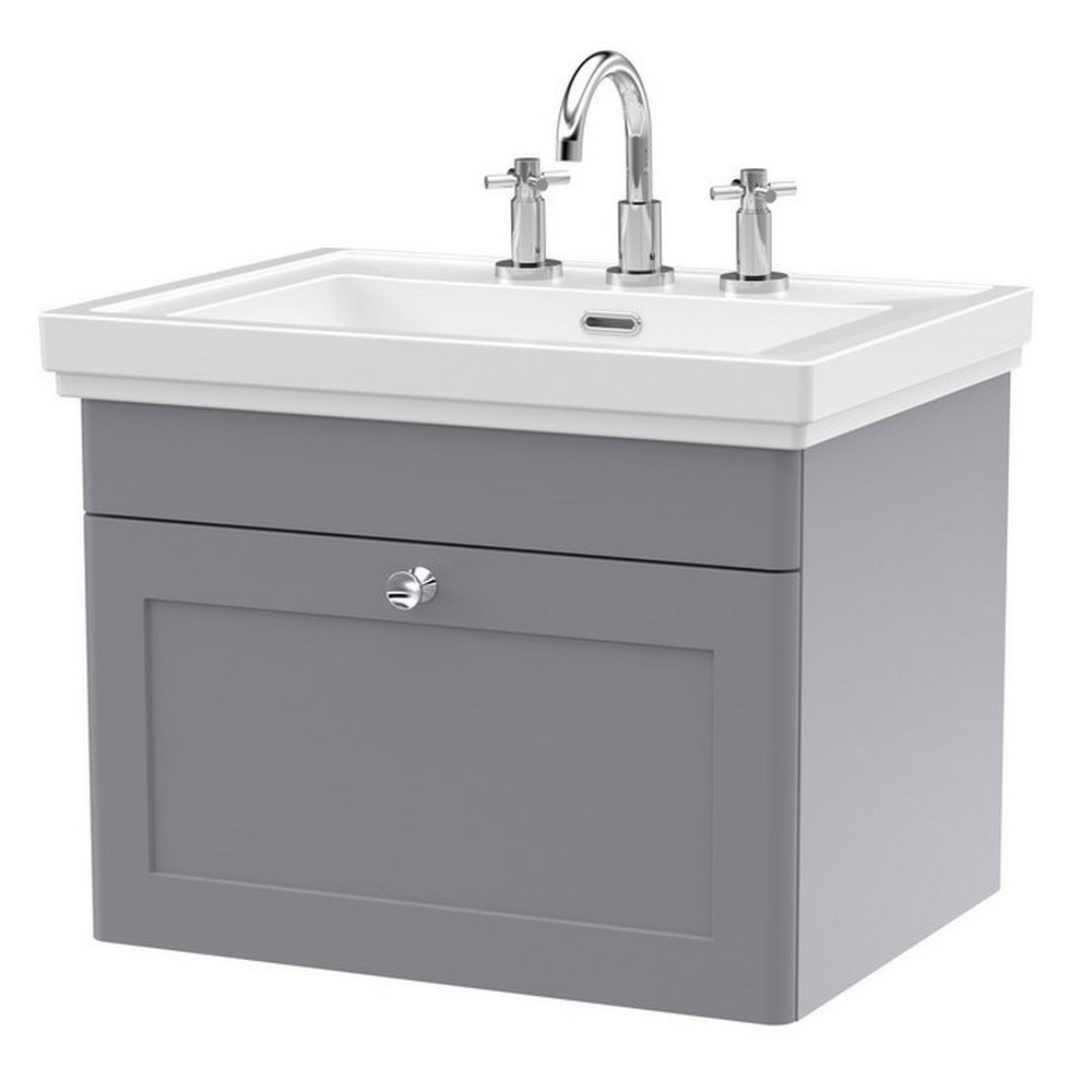 Nuie Classique 600mm Satin Grey Wall Hung 3TH Vanity Unit (1)