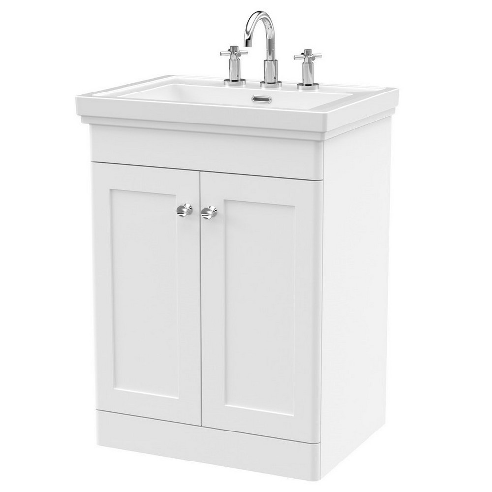 Nuie Classique 600mm Satin White Floorstanding 3TH Vanity Unit (1)