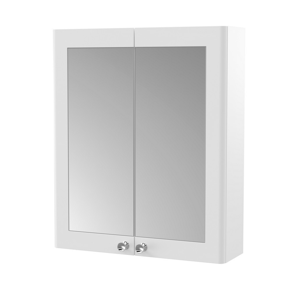 Nuie Classique 600mm Satin White Two Door Mirror Cabinet