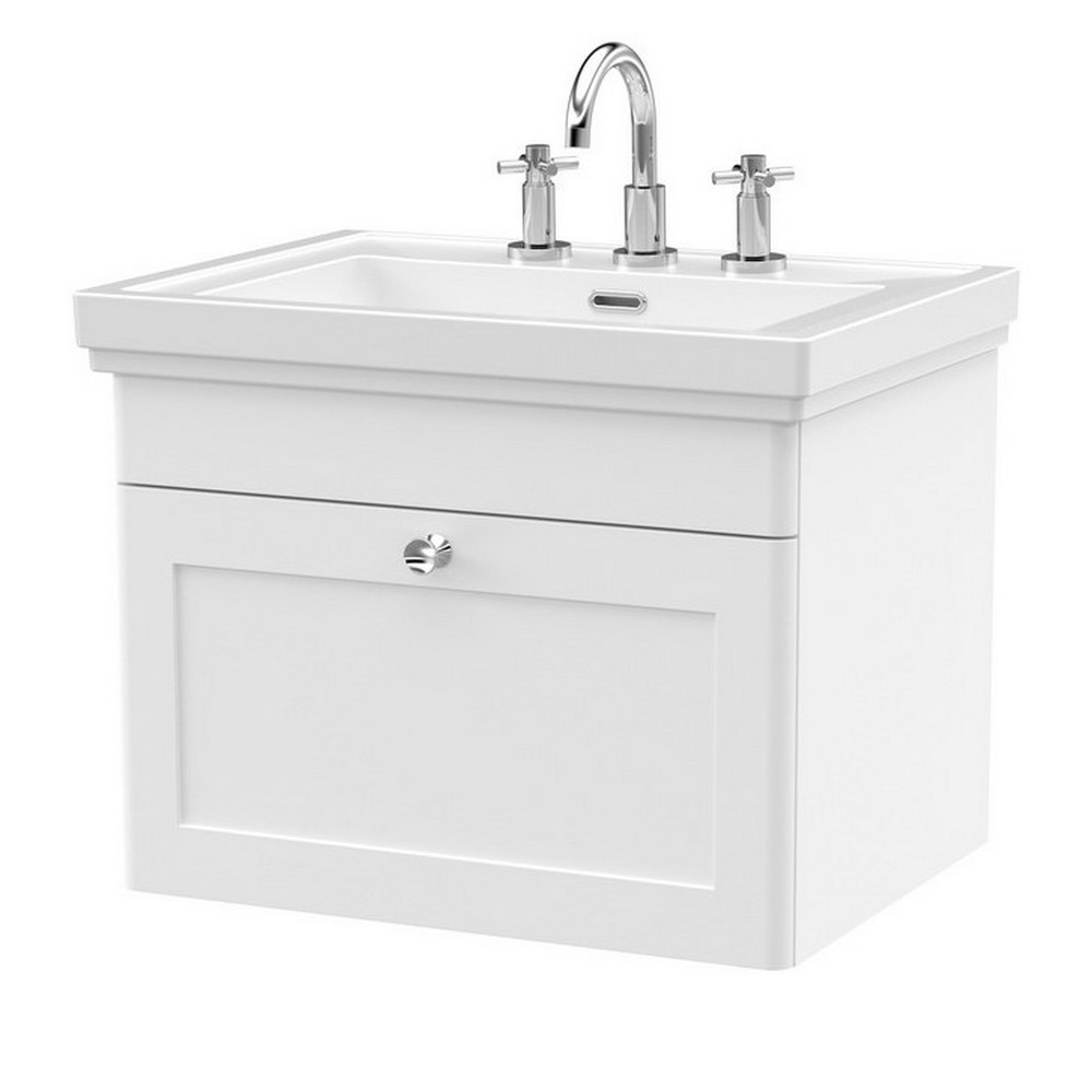 Nuie Classique 600mm Satin White Wall Hung 3TH Vanity Unit (1)