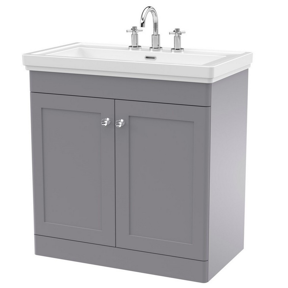 Nuie Classique 800mm Satin Grey Floorstanding 3TH Vanity Unit (1)