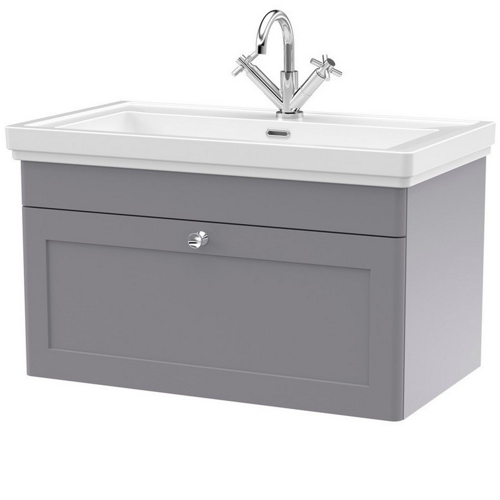 Nuie Classique 800mm Satin Grey Wall Hung 1TH Vanity Unit (1)
