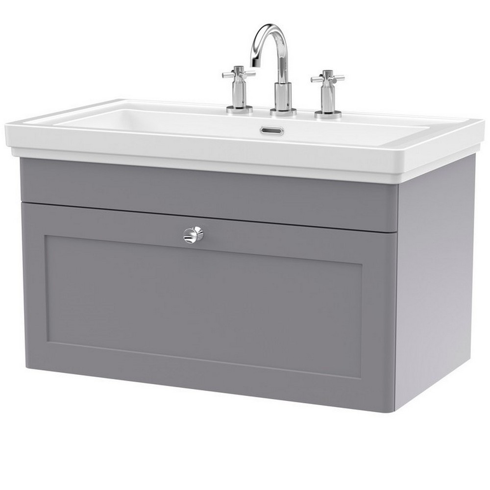 Nuie Classique 800mm Satin Grey Wall Hung 3TH Vanity Unit (1)
