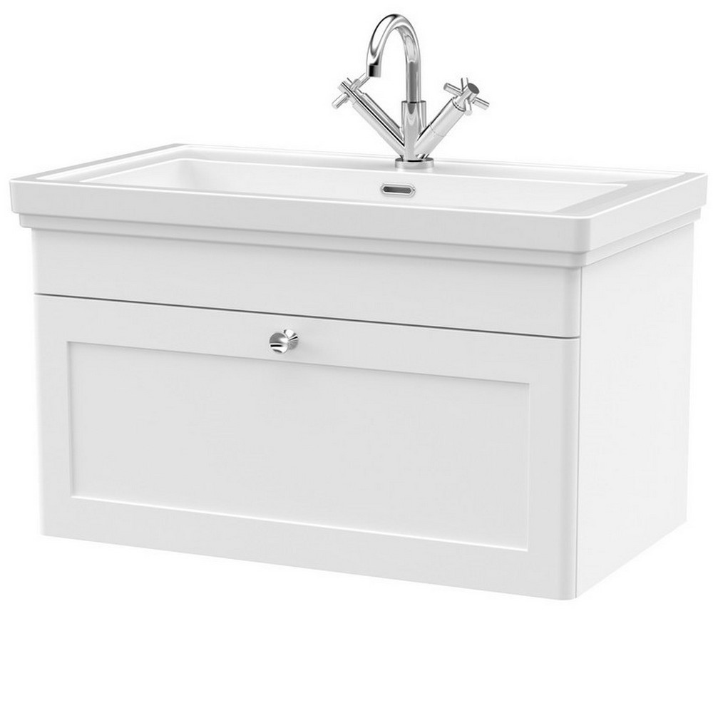 Nuie Classique 800mm Satin White Wall Hung 1TH Vanity Unit (1)