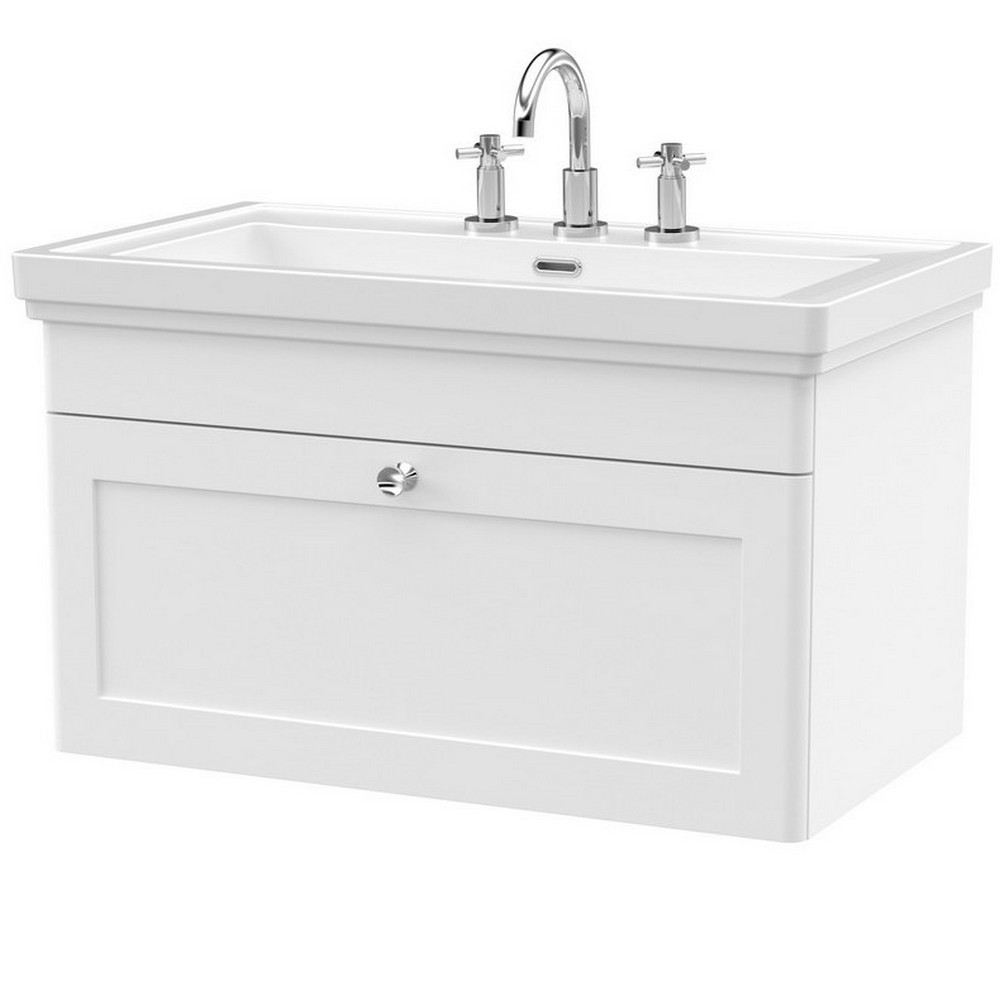 Nuie Classique 800mm Satin White Wall Hung 3TH Vanity Unit (1)