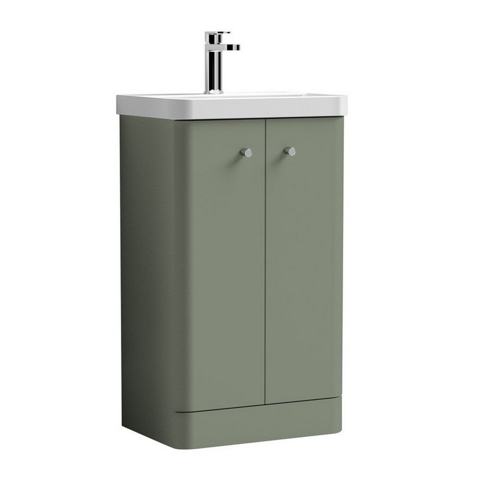 Nuie Core 500mm Satin Green Freestanding Vanity Unit With Basin (1)