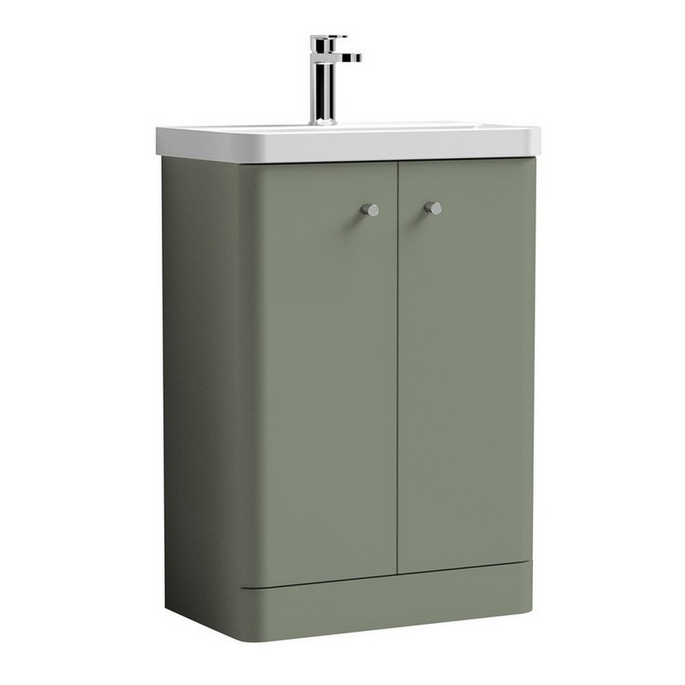 Nuie Core 600mm Satin Green Freestanding Vanity Unit With Basin (1)
