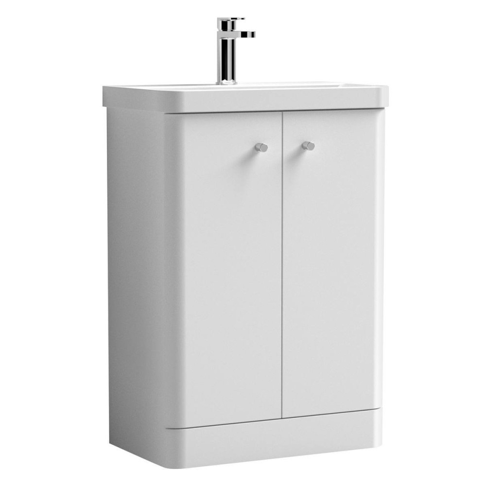 Nuie Core 600mm White Gloss Freestanding Vanity Unit With Basin