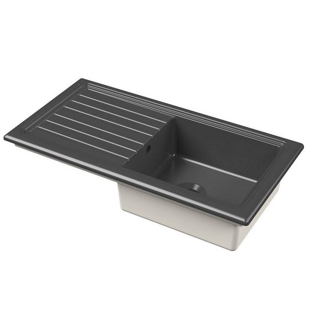 Nuie Countertop 1010 x 525mm Matt Black Fireclay Kitchen Sink