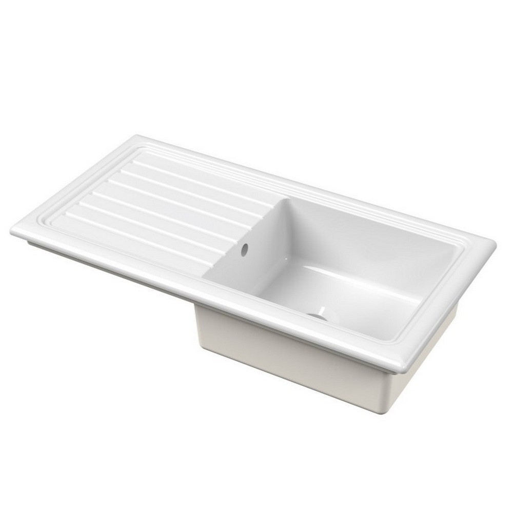 Nuie Countertop White 1010 x 525mm Fireclay Kitchen Sink