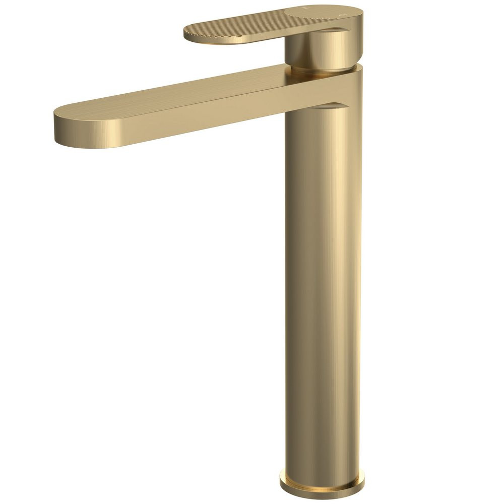 Nuie Cyprus Fluted Brushed Brass Tall Mono Basin Mixer
