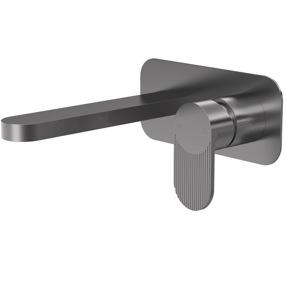 Nuie Cyprus Fluted Brushed Pewter Wall Mounted Basin Mixer