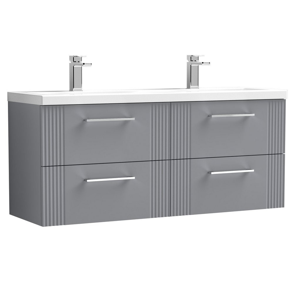 Nuie Deco 1200mm Grey 4-Drawer Wall Hung Unit With Twin Basin (1)
