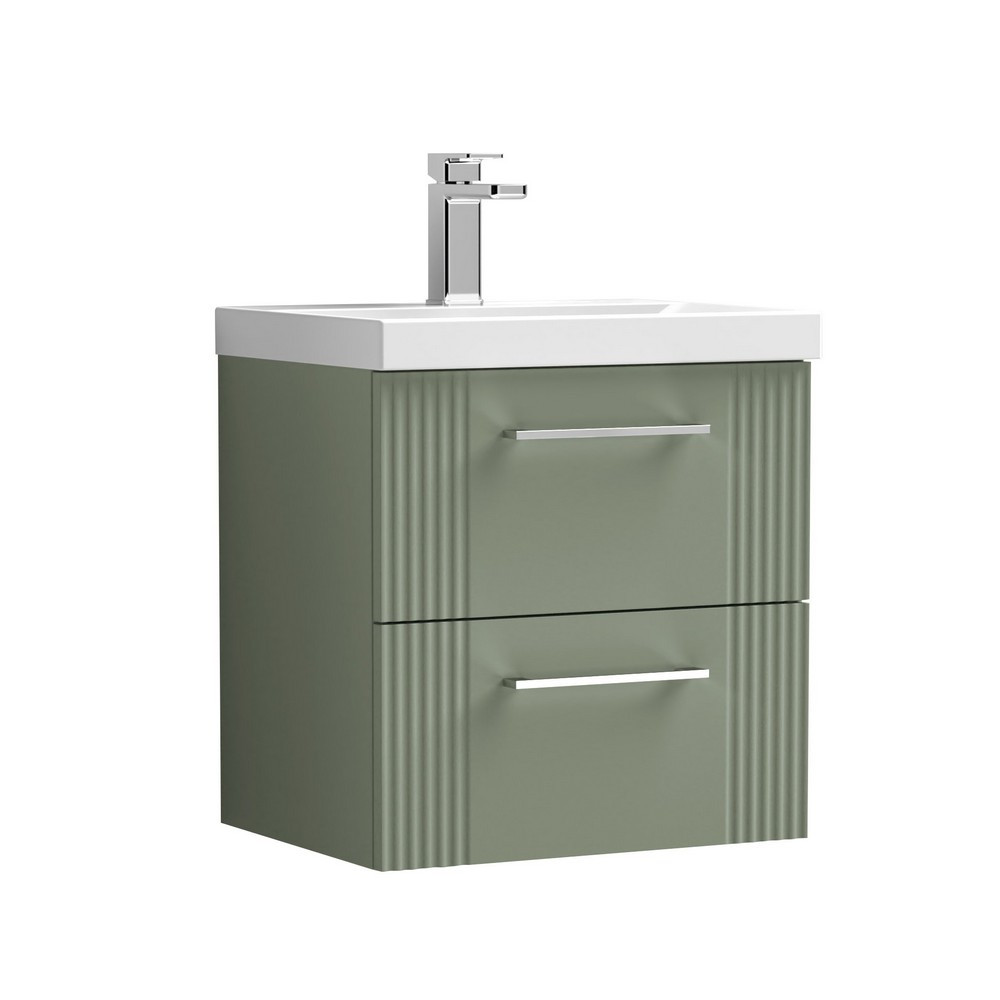 Nuie Deco 500mm Green 2 Drawer Wall Hung Unit With Basin (1)
