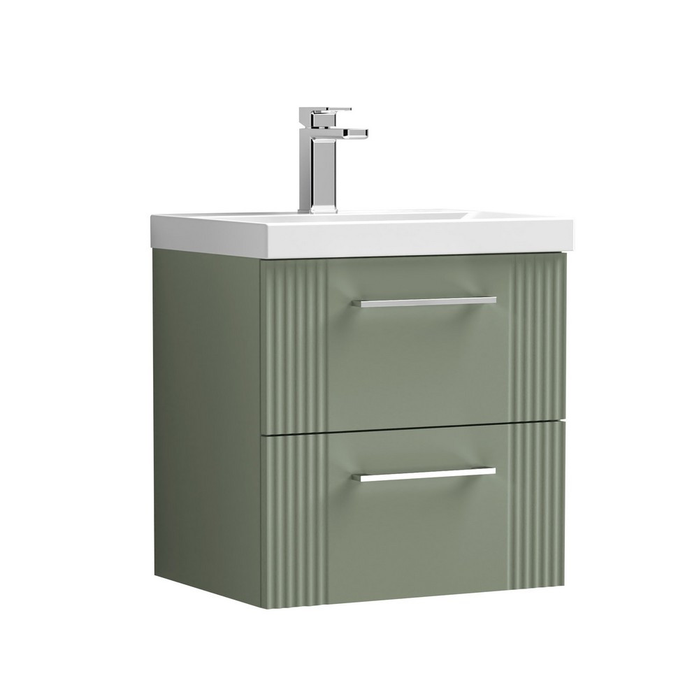 Nuie Deco 500mm Green 2 Drawer Wall Hung Unit With Basin