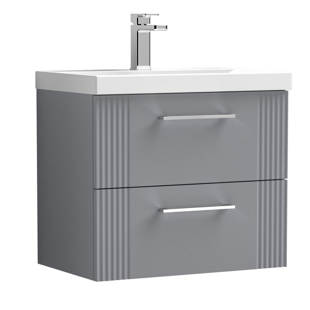 Nuie Deco 600mm Grey 2 Drawer Wall Hung Unit With Basin