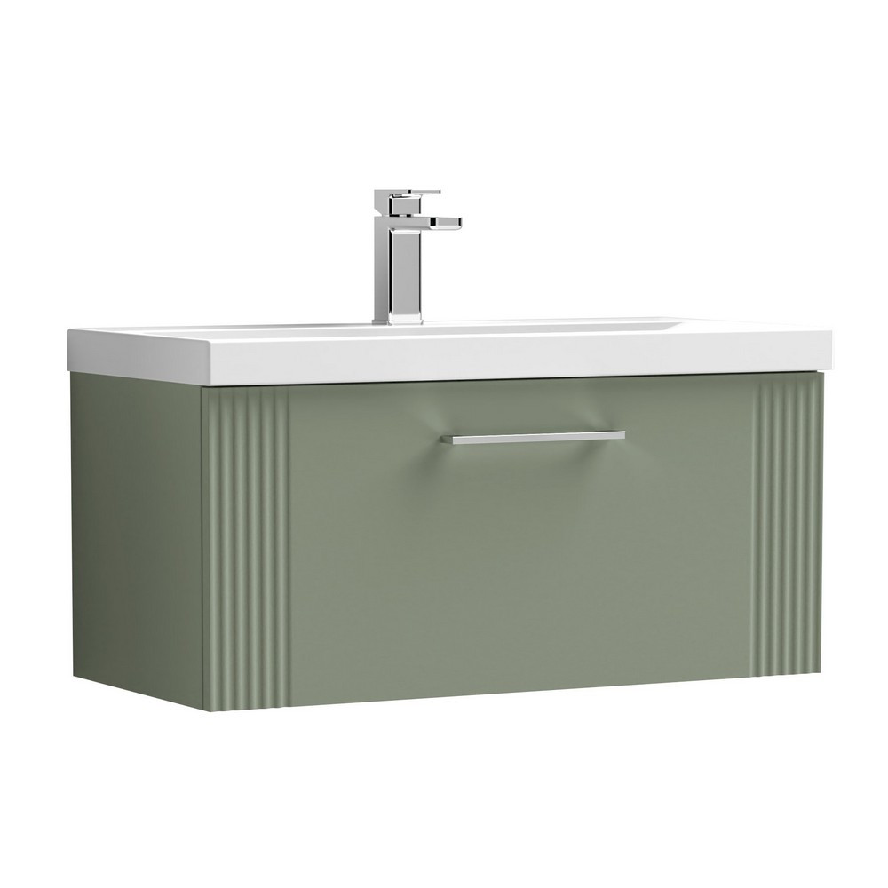 Nuie Deco 800mm Green 1 Drawer Wall Hung Unit With Basin