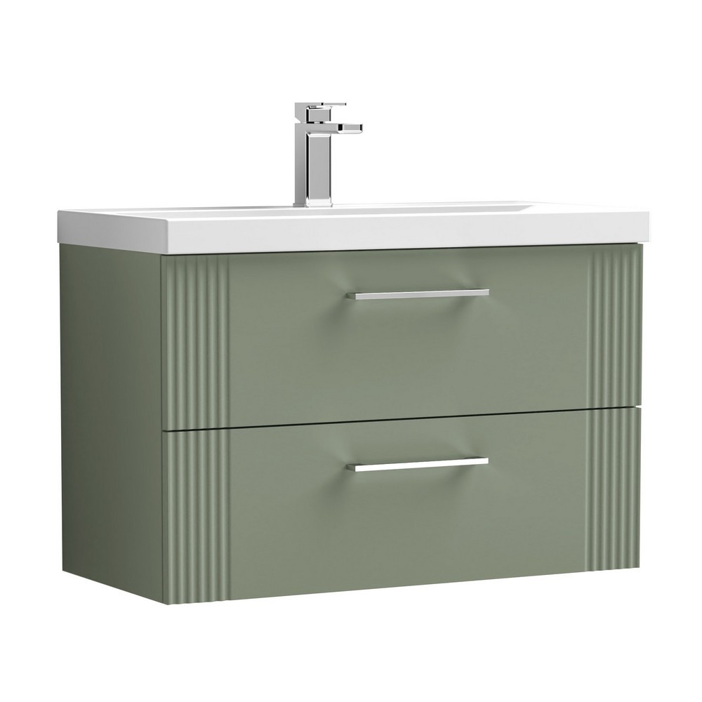 Nuie Deco 800mm Green 2 Drawer Wall Hung Unit With Basin