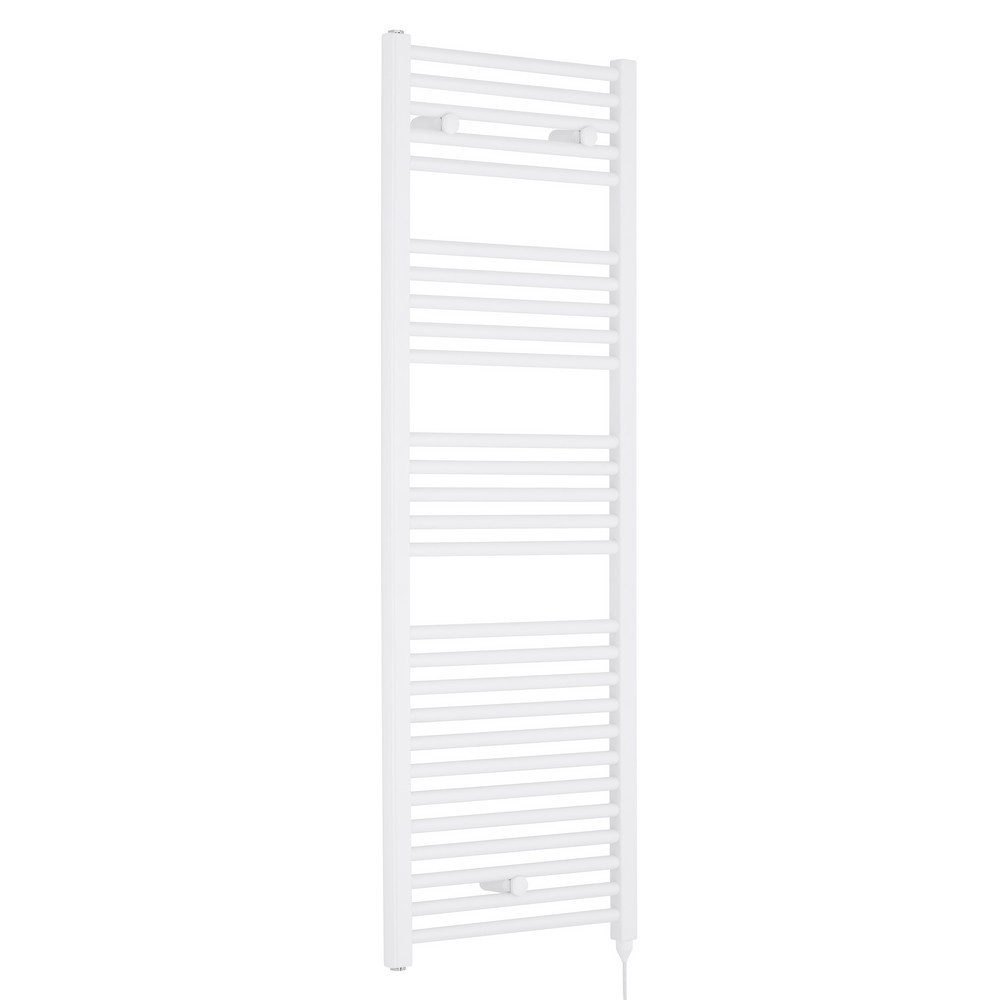 Nuie Electric Round 1375 x 480mm Gloss White Ladder Towel Rail