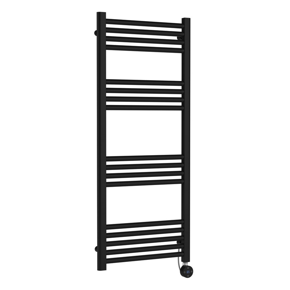 Nuie Electric Rounded 1200 x 500mm Flat Towel Rail in Black (1)