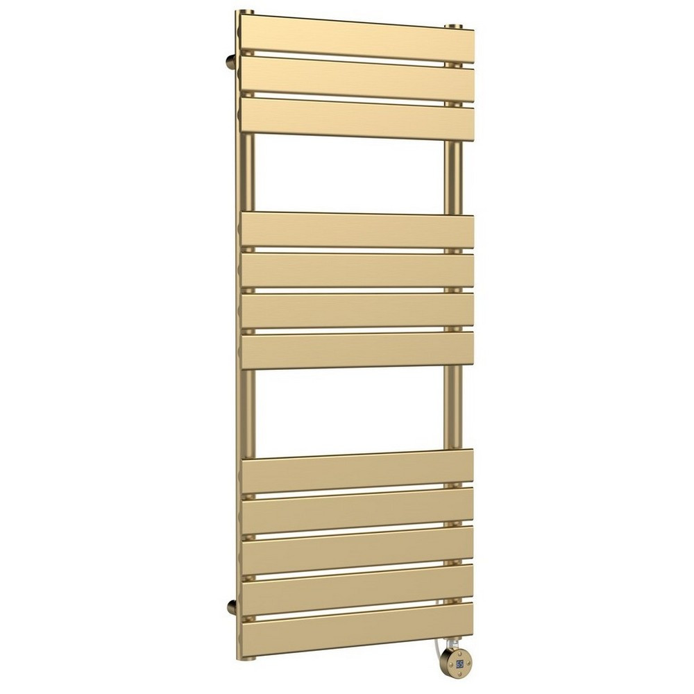 Nuie Electric Squared 1213 x 500mm Flat Towel Rail in Brushed Brass (1)