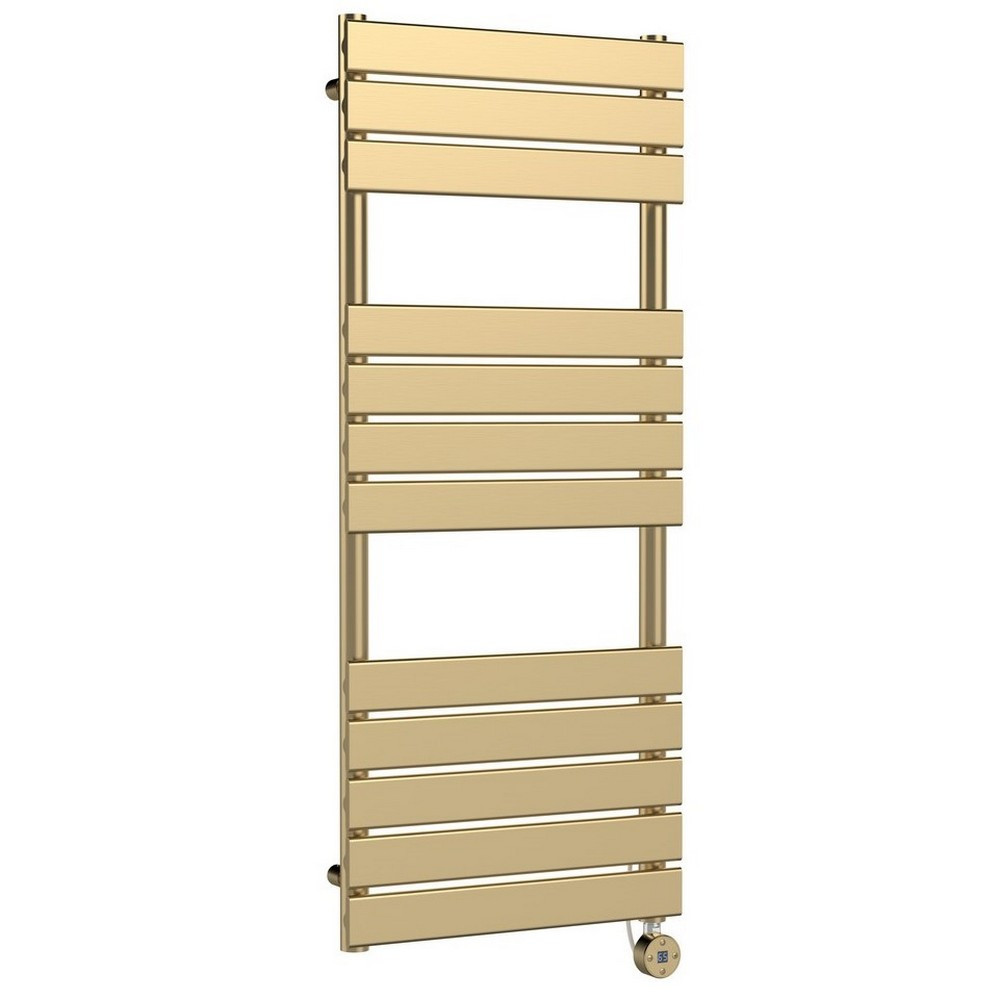 Nuie Electric Squared 1213 x 500mm Flat Towel Rail in Brushed Brass