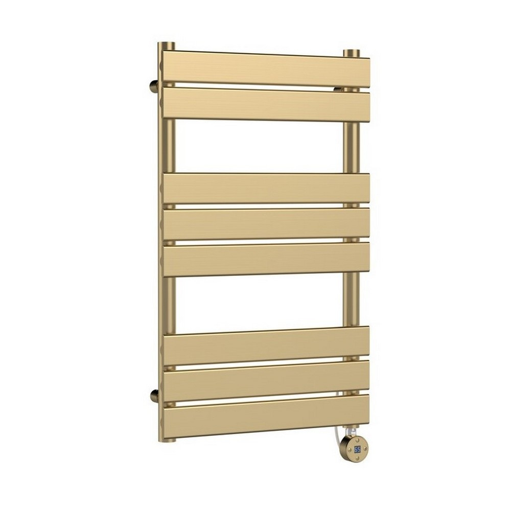 Nuie Electric Squared 840 x 500mm Flat Towel Rail in Brushed Brass