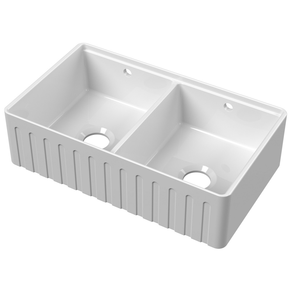 Nuie Fluted Butler 795 x 460mm Double Kitchen Sink with Ledge