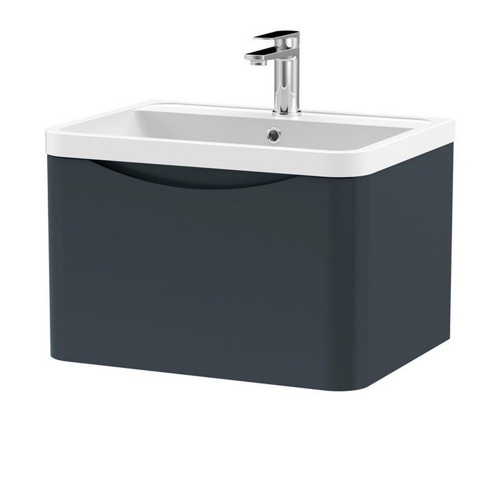 Nuie Lunar 600mm Satin Anthracite One Drawer Wall Hung Vanity Unit with Basin