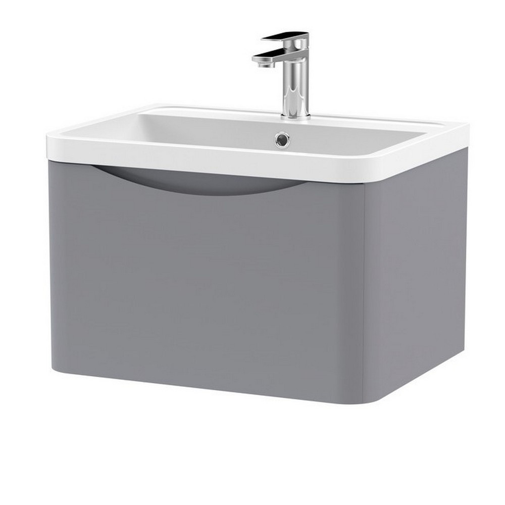 Nuie Lunar 600mm Satin Grey One Drawer Wall Hung Vanity Unit with Basin