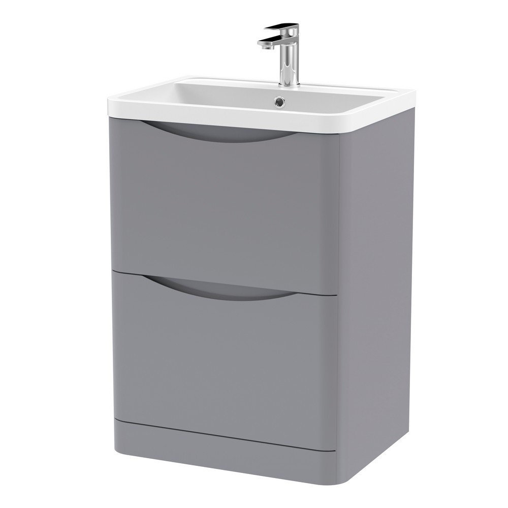 Nuie Lunar 600mm Satin Grey Two Drawer Floorstanding Vanity Unit with Basin