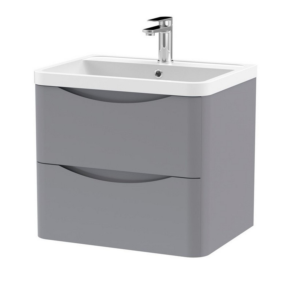 Nuie Lunar 600mm Satin Grey Two Drawer Wall Hung Vanity Unit with Basin