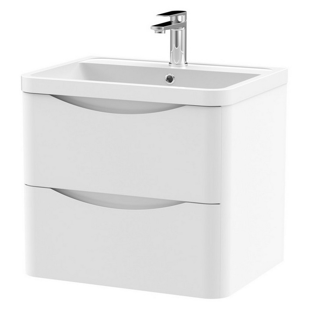 Nuie Lunar 600mm Satin White Two Drawer Wall Hung Vanity Unit (1)